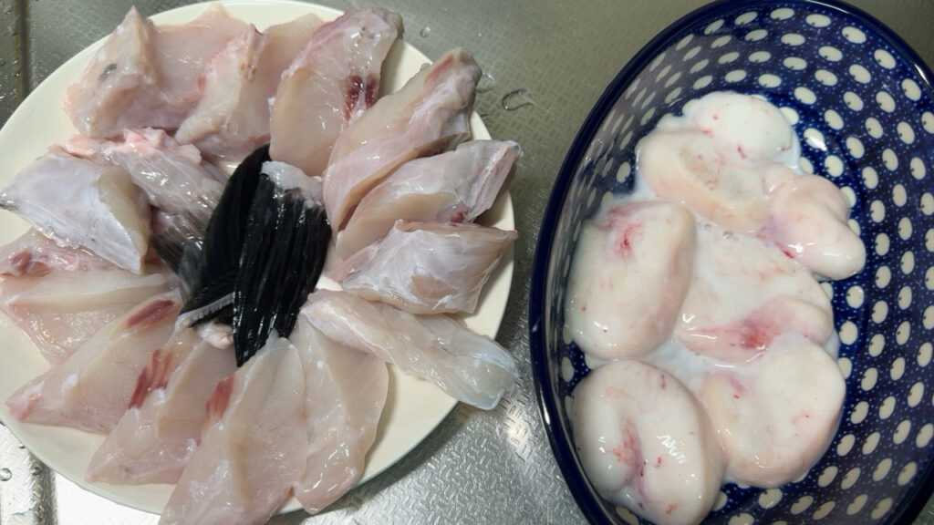 貴重なトラフグの半身を刺身、半身をてっちりに